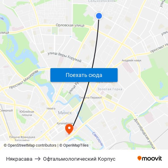 Някрасава to Офтальмологический Корпус map