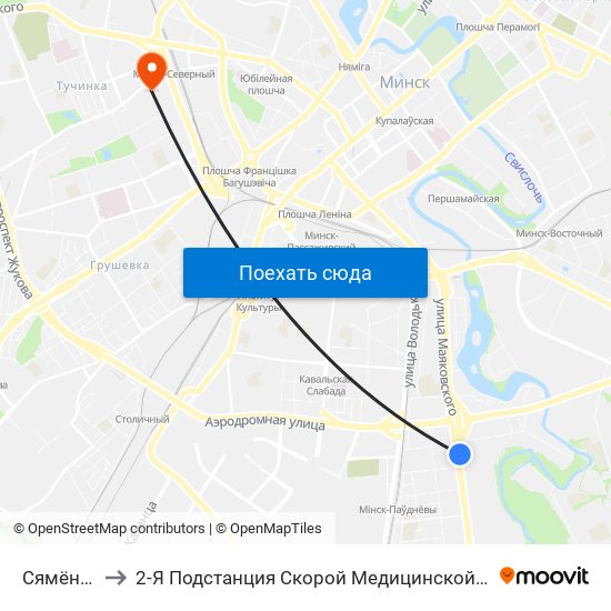 Сямёнава to 2-Я Подстанция Скорой Медицинской Помощи map