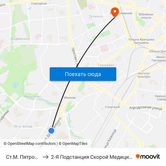 Ст.М. Пятроўшчына to 2-Я Подстанция Скорой Медицинской Помощи map