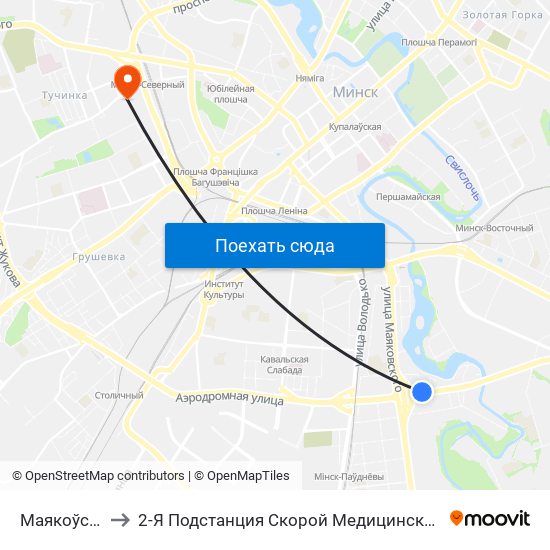 Маякоўскага to 2-Я Подстанция Скорой Медицинской Помощи map