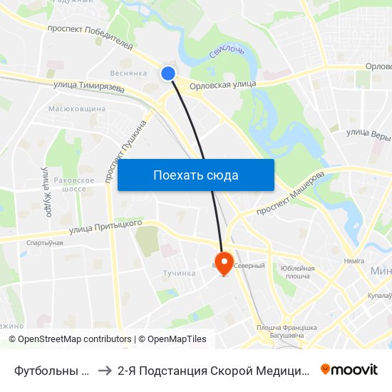 Футбольны Манеж to 2-Я Подстанция Скорой Медицинской Помощи map