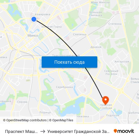 Праспект Машэрава to Университет Гражданской Защиты Мчс map