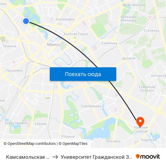 Камсамольскае Возера to Университет Гражданской Защиты Мчс map