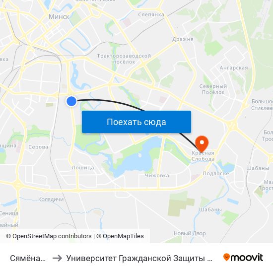 Сямёнава to Университет Гражданской Защиты Мчс map