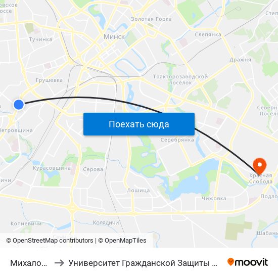Михалово to Университет Гражданской Защиты Мчс map