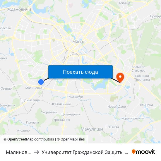 Малиновка to Университет Гражданской Защиты Мчс map