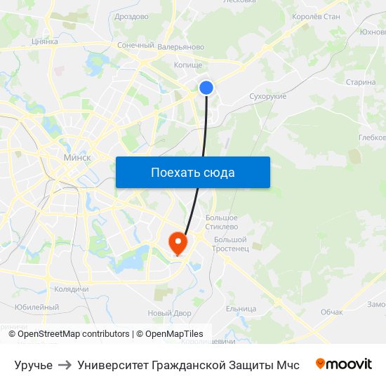 Уручье to Университет Гражданской Защиты Мчс map