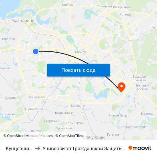 Кунцевщина to Университет Гражданской Защиты Мчс map