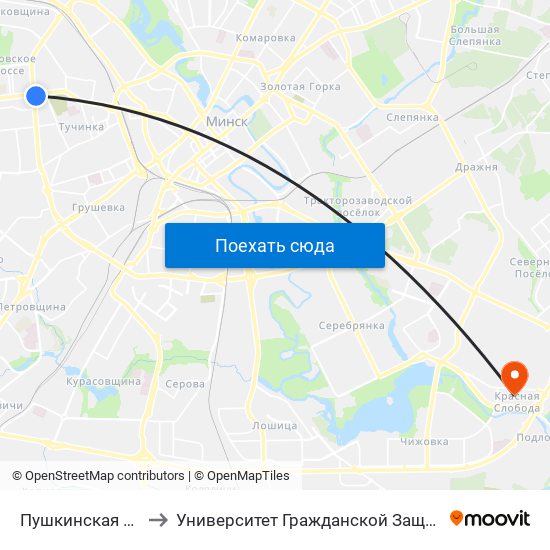 Пушкинская Ст.М. to Университет Гражданской Защиты Мчс map