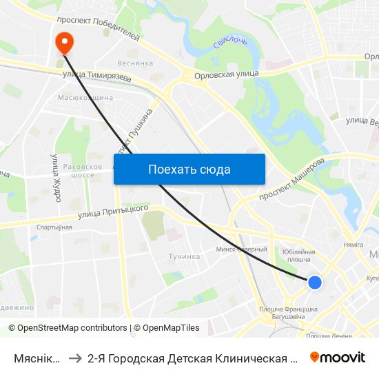 Мяснікова to 2-Я Городская Детская Клиническая Больница map