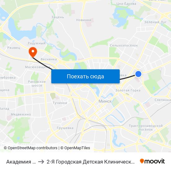 Академия Наук to 2-Я Городская Детская Клиническая Больница map