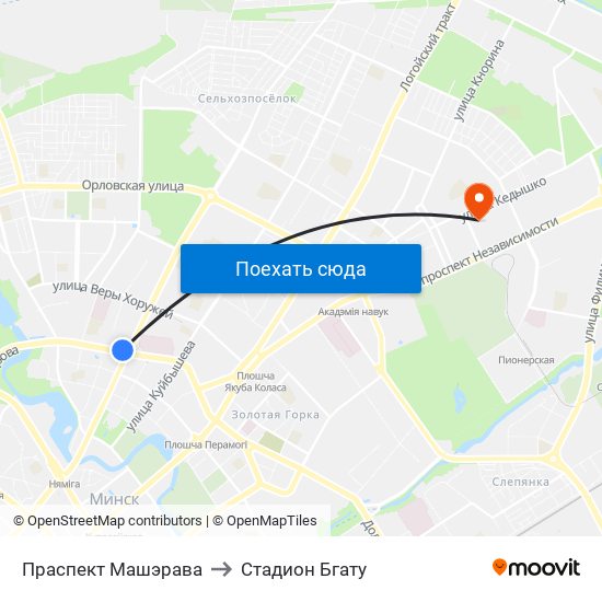 Праспект Машэрава to Стадион Бгату map