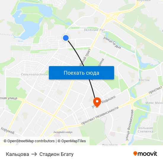Кальцова to Стадион Бгату map