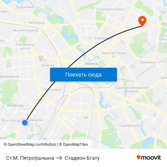 Ст.М. Пятроўшчына to Стадион Бгату map