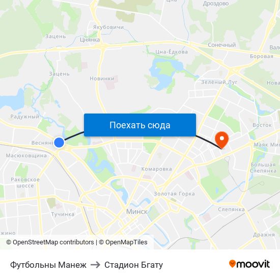 Футбольны Манеж to Стадион Бгату map