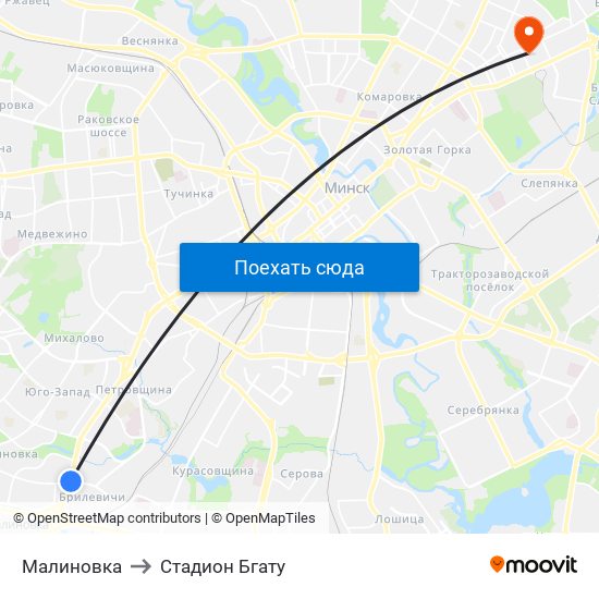 Малиновка to Стадион Бгату map