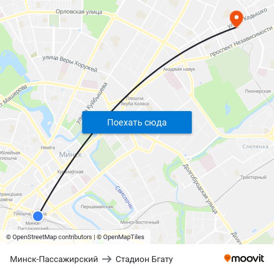 Минск-Пассажирский to Стадион Бгату map