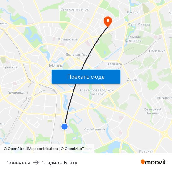 Сонечная to Стадион Бгату map