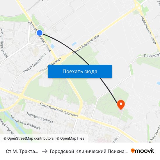 Ст.М. Трактарны Завод to Городской Клинический Психиатрический Диспансер map