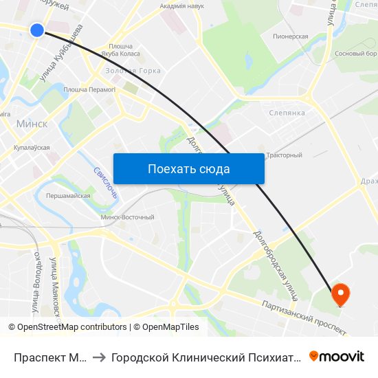Праспект Машэрава to Городской Клинический Психиатрический Диспансер map