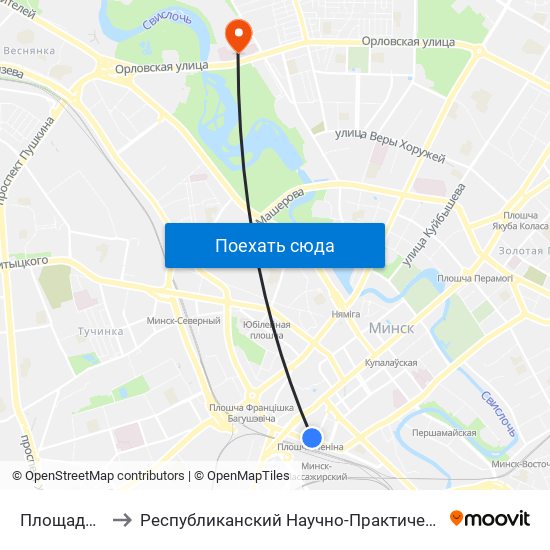 Площадь Ленина to Республиканский Научно-Практический Центр „Мать И Дитя“ map