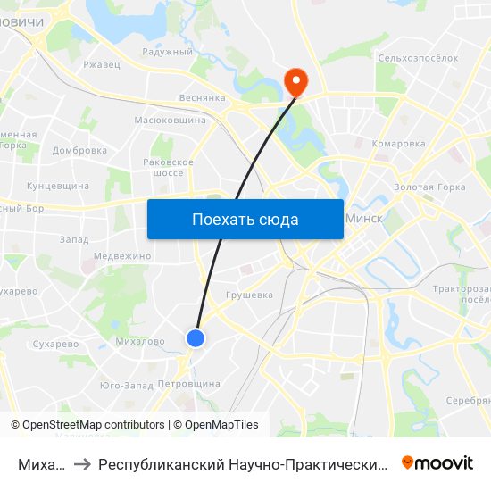 Михалово to Республиканский Научно-Практический Центр „Мать И Дитя“ map