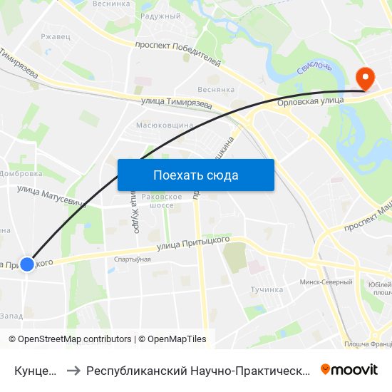 Кунцевщина to Республиканский Научно-Практический Центр „Мать И Дитя“ map