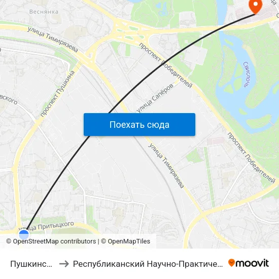 Пушкинская Ст.М. to Республиканский Научно-Практический Центр „Мать И Дитя“ map
