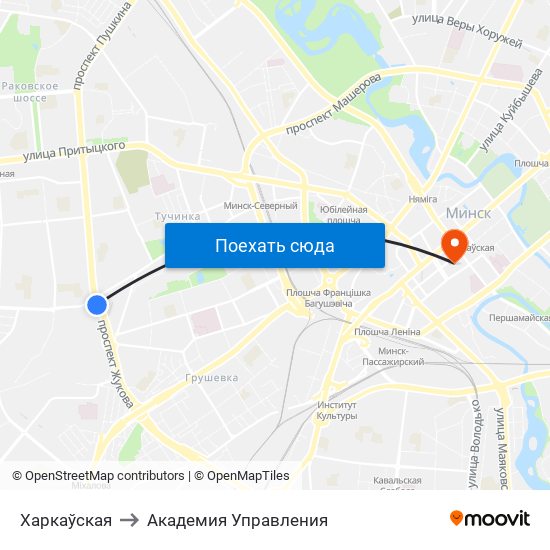 Харкаўская to Академия Управления map