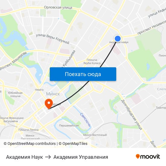 Академия Наук to Академия Управления map