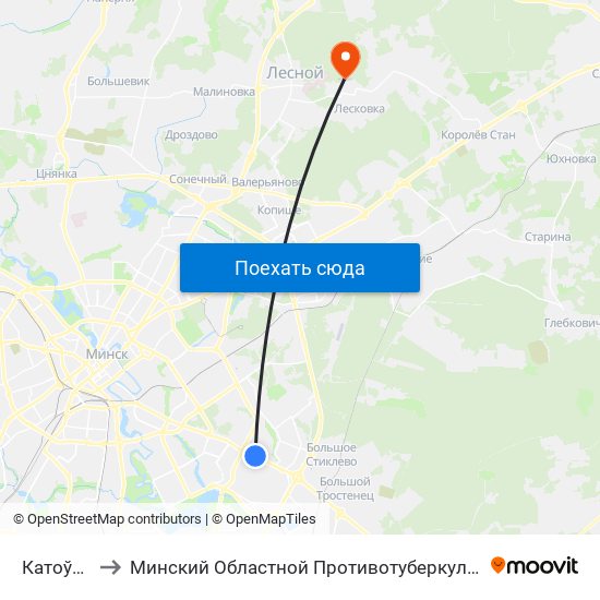 Катоўскага to Минский Областной Противотуберкулезный Диспансер map