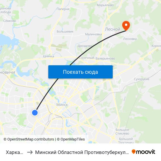 Харкаўская to Минский Областной Противотуберкулезный Диспансер map