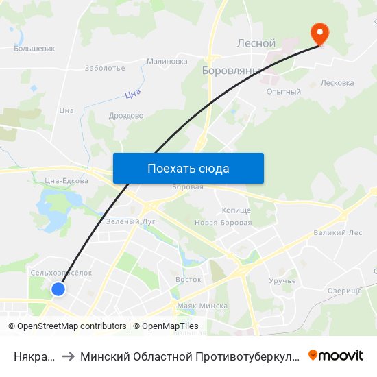 Някрасава to Минский Областной Противотуберкулезный Диспансер map