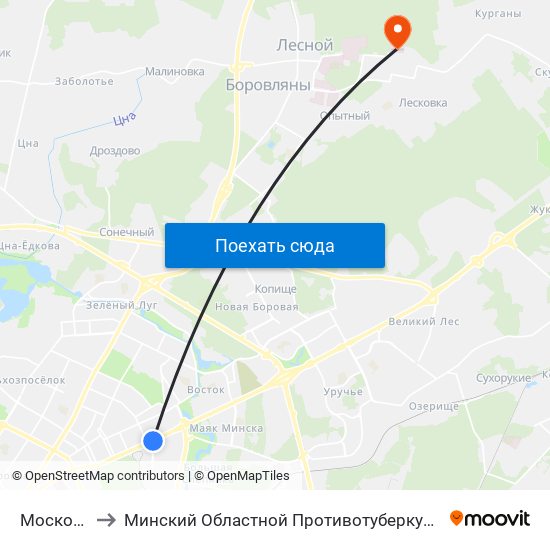 Московская to Минский Областной Противотуберкулезный Диспансер map