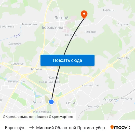 Барысаўскі Тракт to Минский Областной Противотуберкулезный Диспансер map
