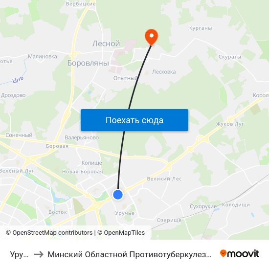 Уручье to Минский Областной Противотуберкулезный Диспансер map