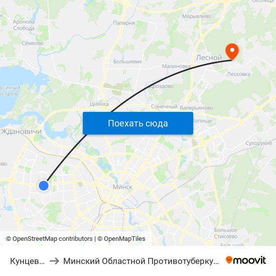 Кунцевщина to Минский Областной Противотуберкулезный Диспансер map