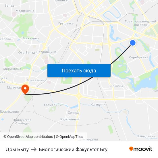 Дом Быту to Биологический Факультет Бгу map