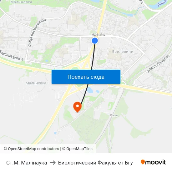 Ст.М. Малінаўка to Биологический Факультет Бгу map
