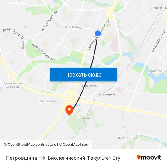 Петровщина to Биологический Факультет Бгу map