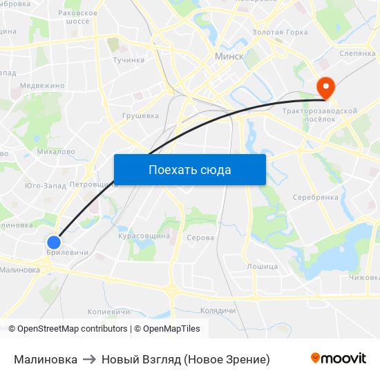 Малиновка to Новый Взгляд (Новое Зрение) map