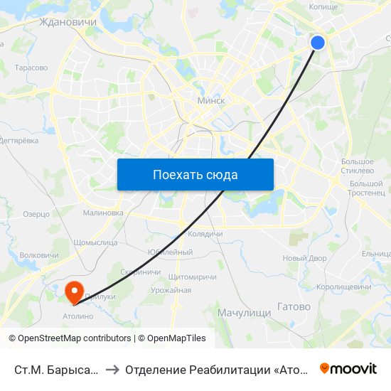 Ст.М. Барысаўскі Тракт to Отделение Реабилитации «Атолинской Больницы» map