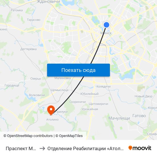 Праспект Машэрава to Отделение Реабилитации «Атолинской Больницы» map