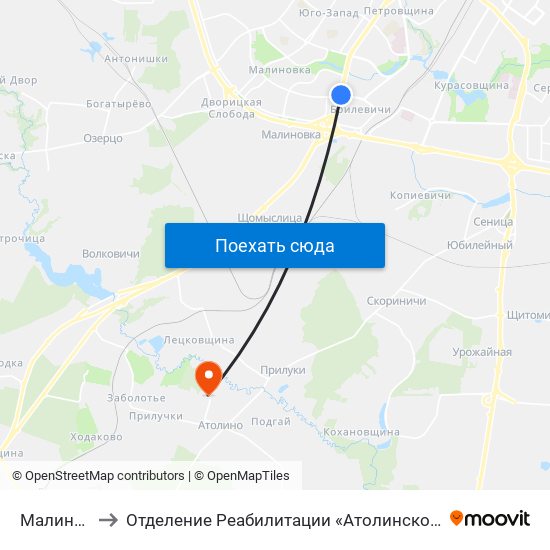 Малиновка to Отделение Реабилитации «Атолинской Больницы» map