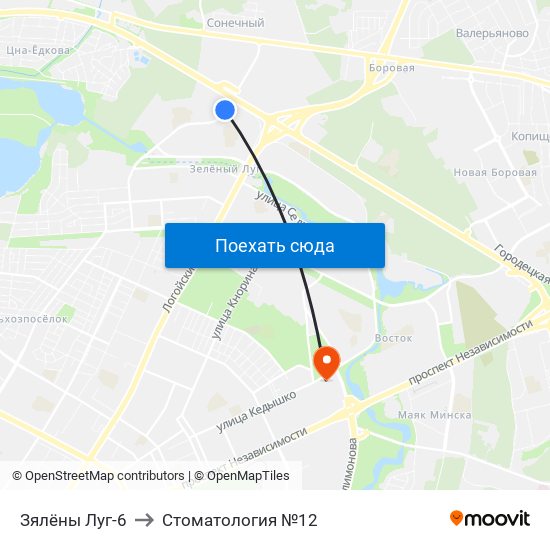 Зялёны Луг-6 to Стоматология №12 map