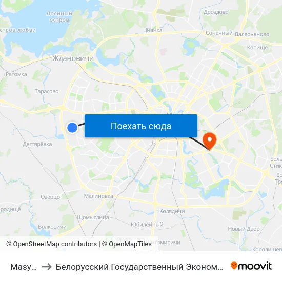 Мазурава to Белорусский Государственный Экономический Университет map