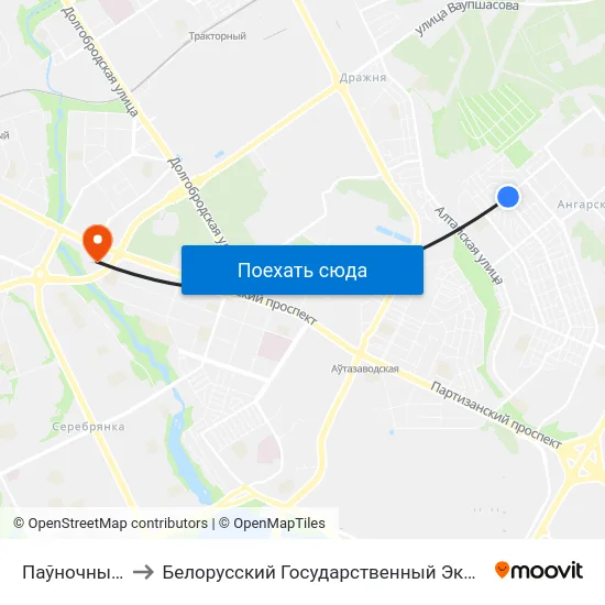 Паўночны Пасёлак to Белорусский Государственный Экономический Университет map