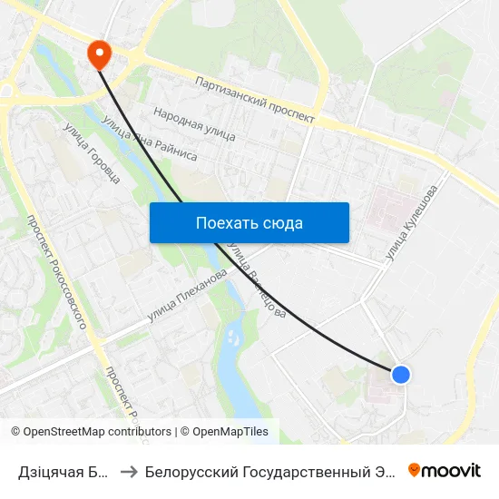 Дзіцячая Бальніца №4 to Белорусский Государственный Экономический Университет map