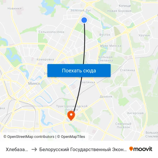 Хлебазавод № 5 to Белорусский Государственный Экономический Университет map