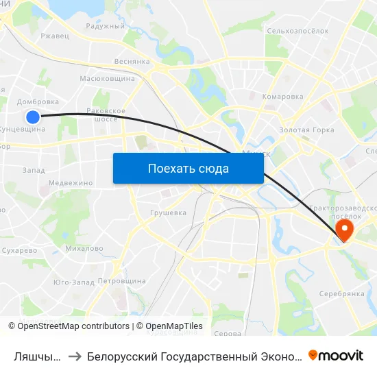 Ляшчынскага to Белорусский Государственный Экономический Университет map